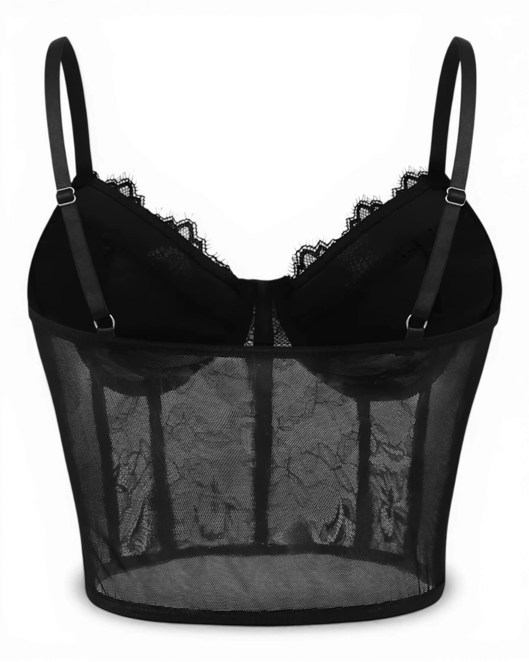 Black Sheer Mesh Corset Top - Voldara