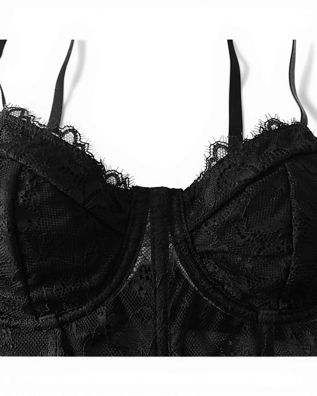 Black Sheer Mesh Corset Top - Voldara