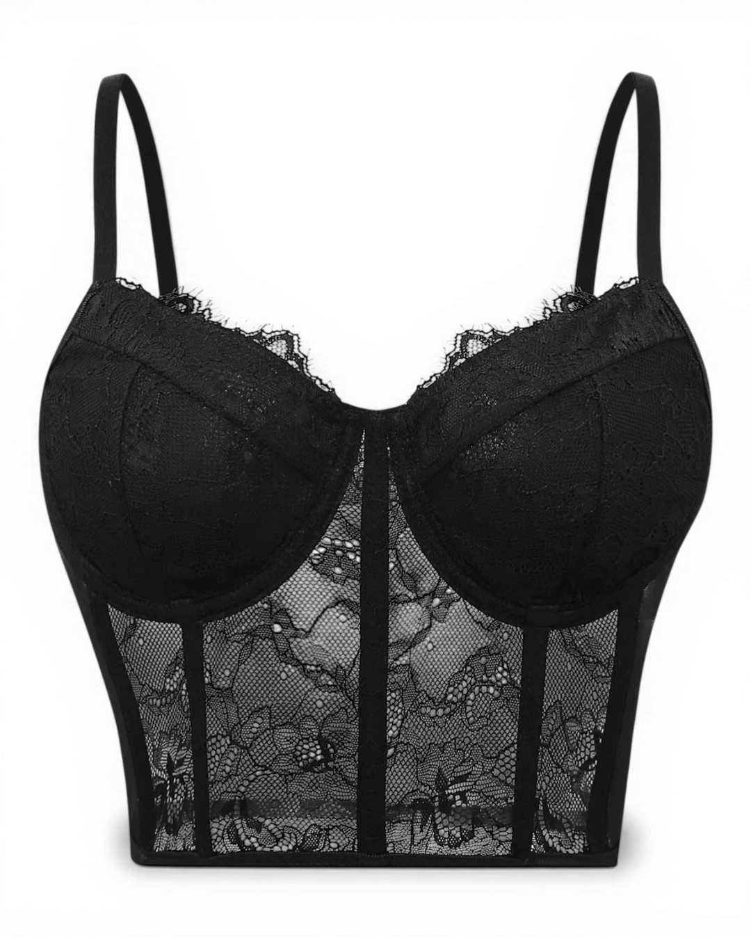 Black Sheer Mesh Corset Top - Voldara