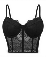 Black Sheer Mesh Corset Top - Voldara