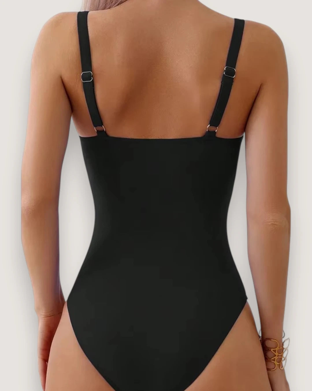 Pleated V-Neck High-Cut Swimsuit - Voldara