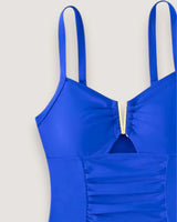 Pleated V-Neck High-Cut Swimsuit - Voldara