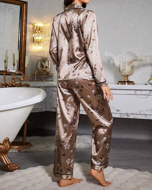 Floral Silk-Touch Satin Pyjama Set - Voldara