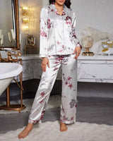 Floral Silk-Touch Satin Pyjama Set - Voldara