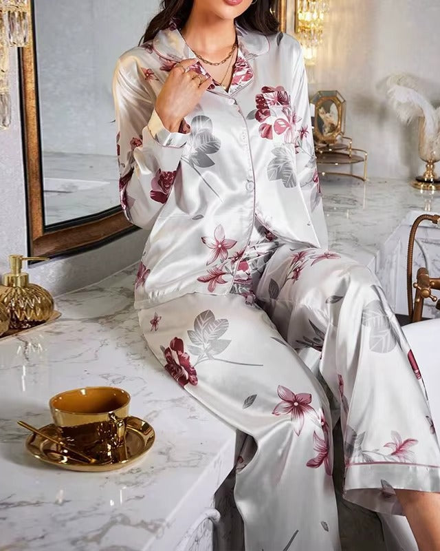 Floral Silk-Touch Satin Pyjama Set - Voldara