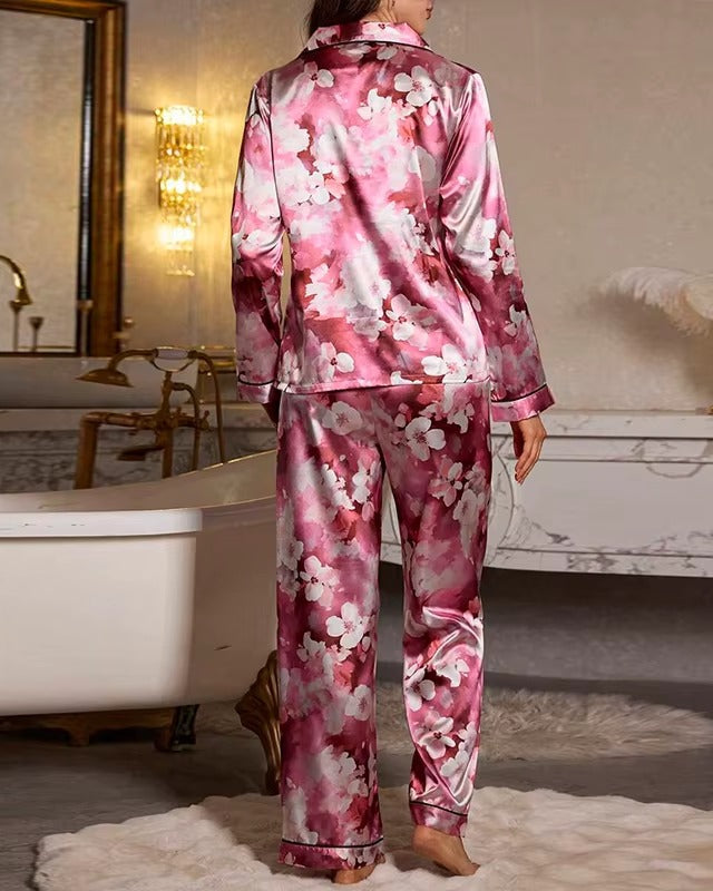 Floral Silk-Touch Satin Pyjama Set - Voldara