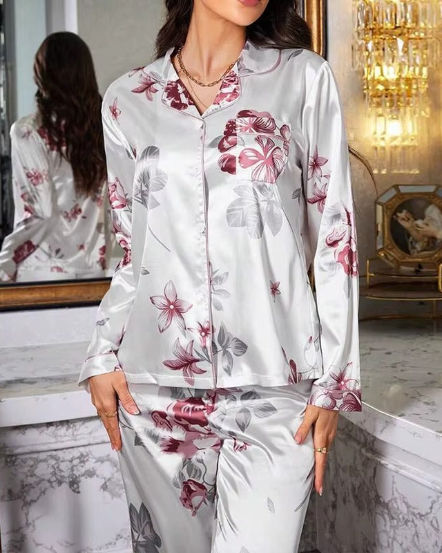 Floral Silk-Touch Satin Pyjama Set - Voldara