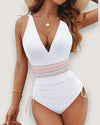 Plunge Drawstring One-Piece Swimsuit - Voldara