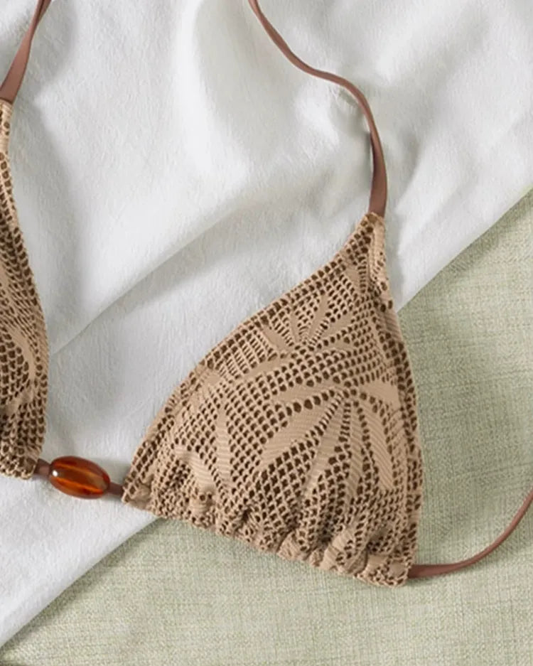 Beaded Textured String Bikini Set - Voldara