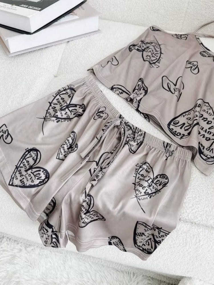 Printed Pyjama Shorts Set - Voldara