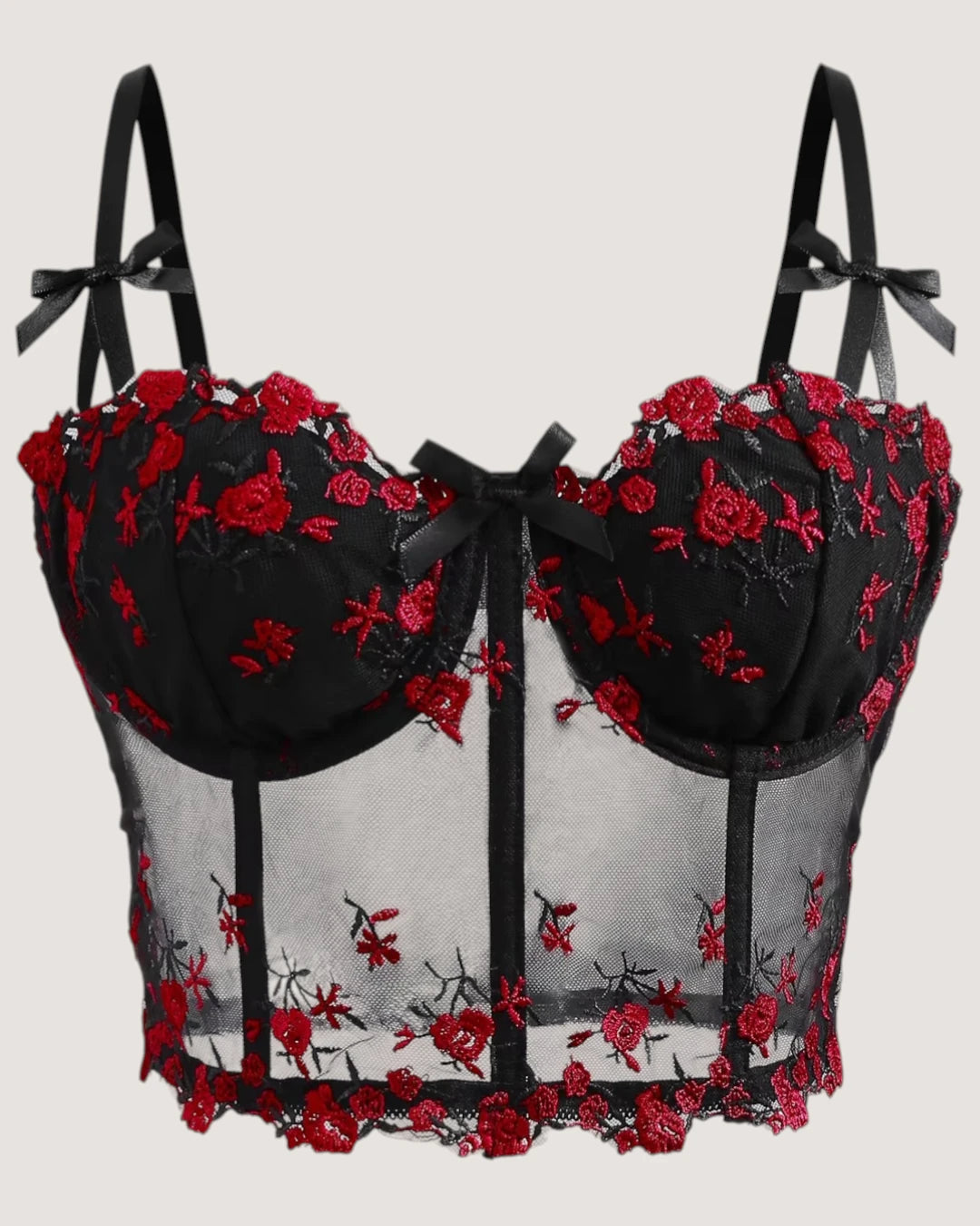 Embroidered Mesh Corset Top - Voldara