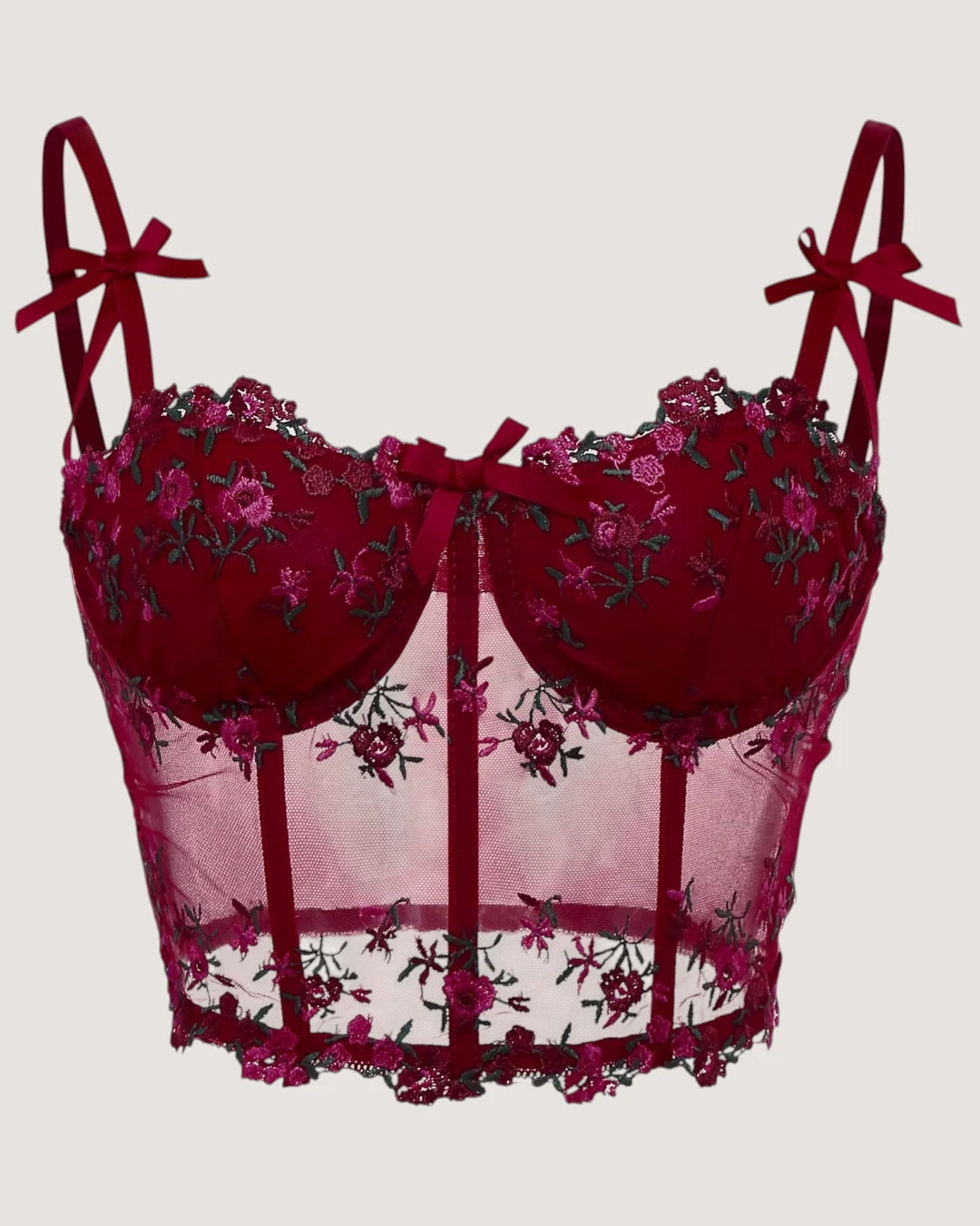 Embroidered Mesh Corset Top - Voldara