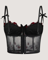 Embroidered Mesh Corset Top - Voldara