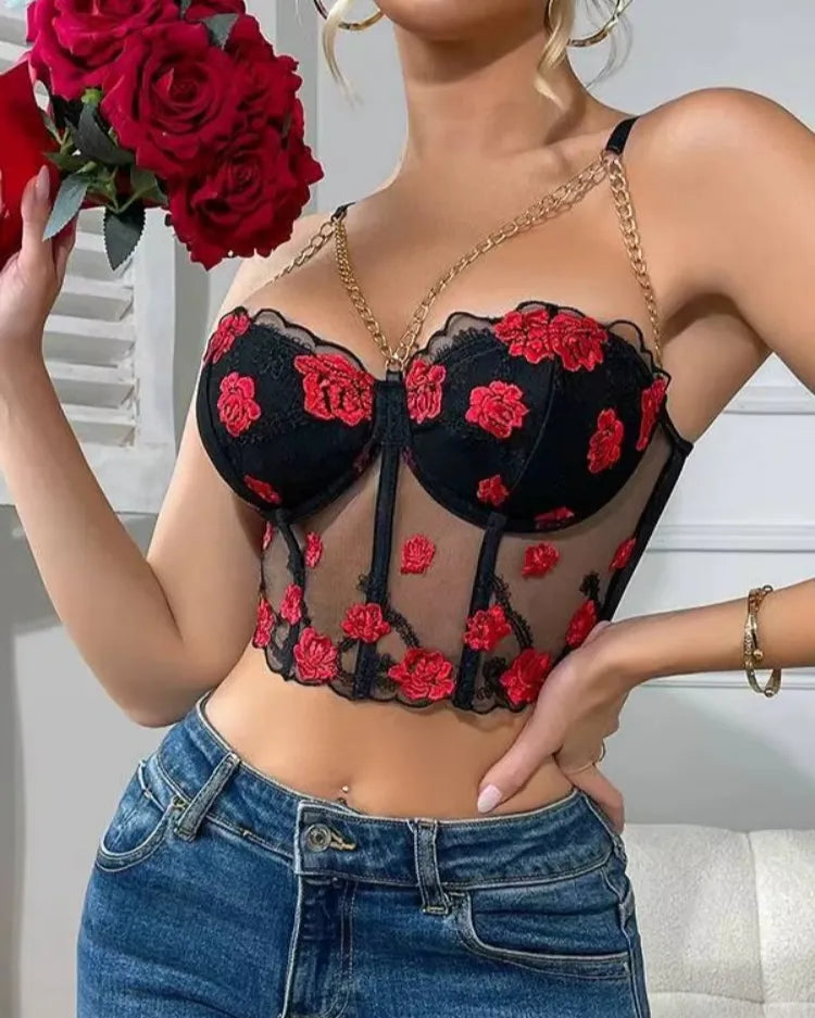 Floral Embroidered Bustier Top - Voldara