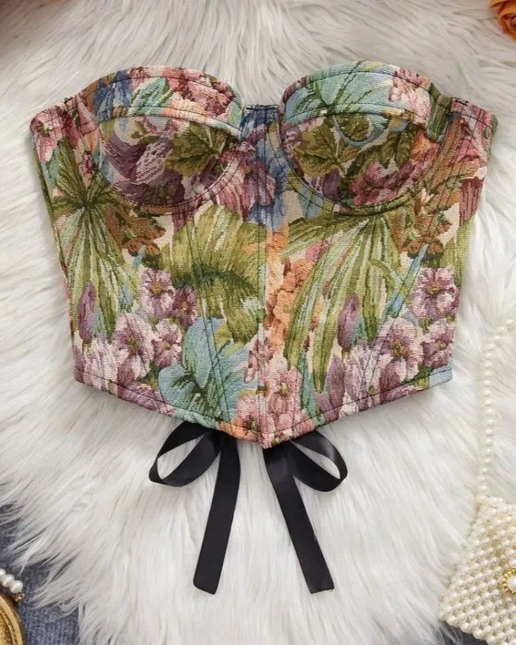 Floral Jacquard Corset - Voldara