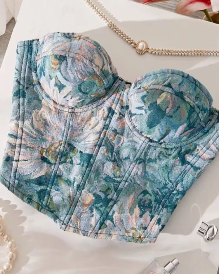 Floral Jacquard Corset - Voldara