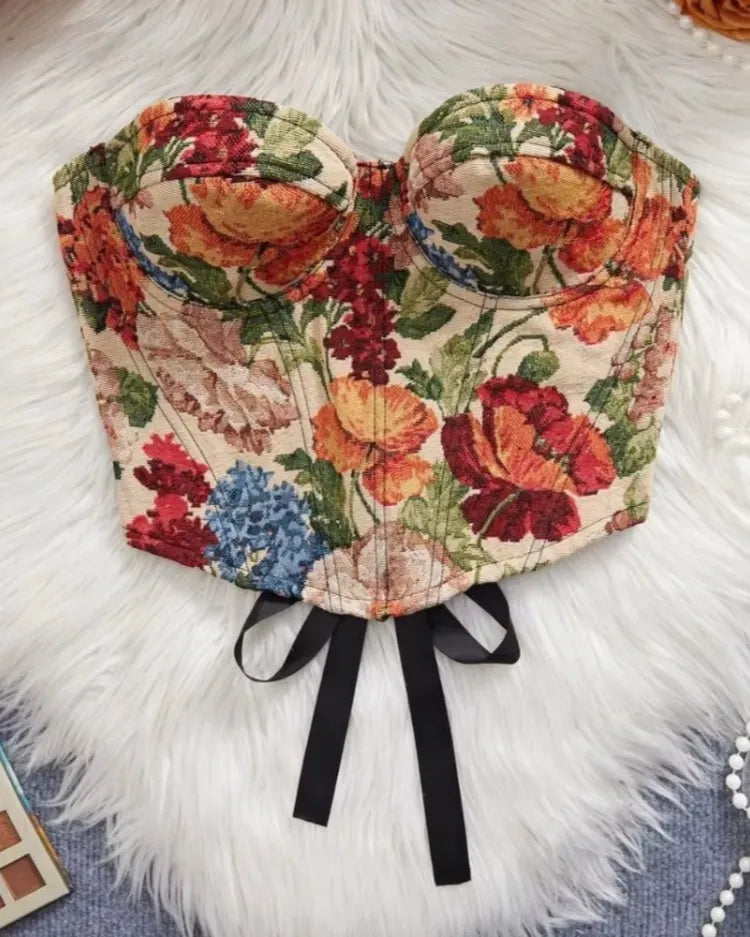 Floral Jacquard Corset - Voldara