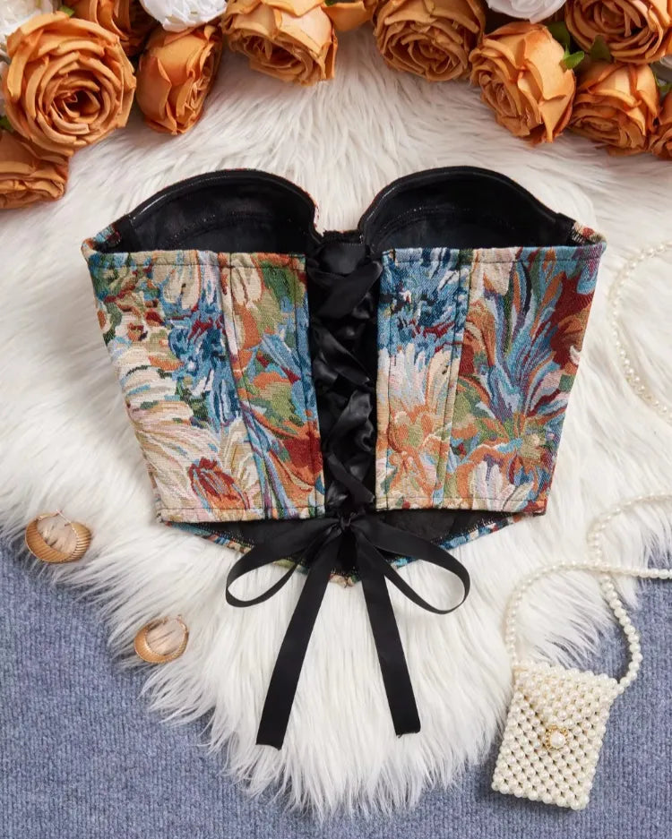 Floral Jacquard Corset - Voldara