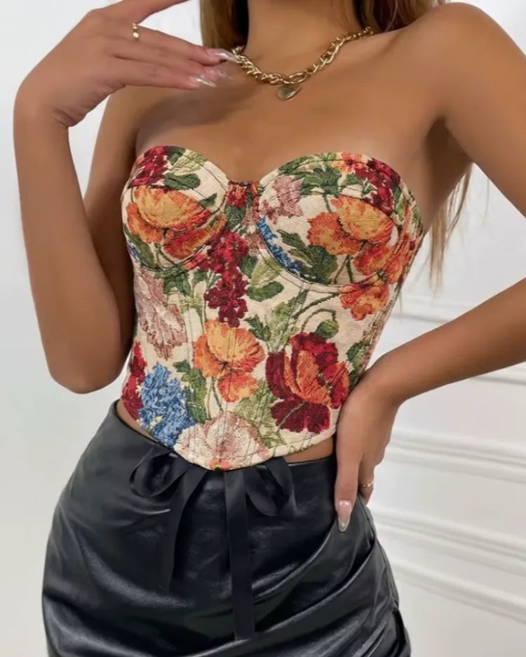 Floral Jacquard Corset - Voldara