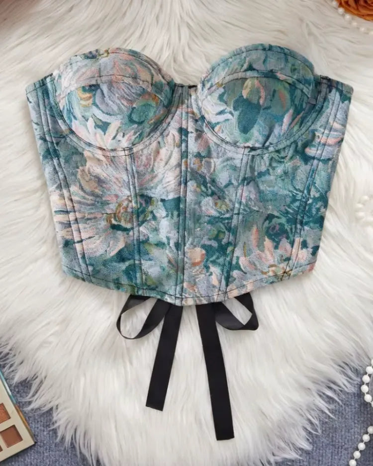 Floral Jacquard Corset - Voldara