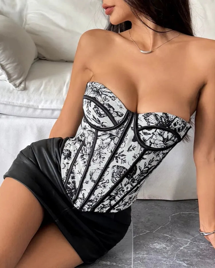 Floral Jacquard Corset Top - Voldara