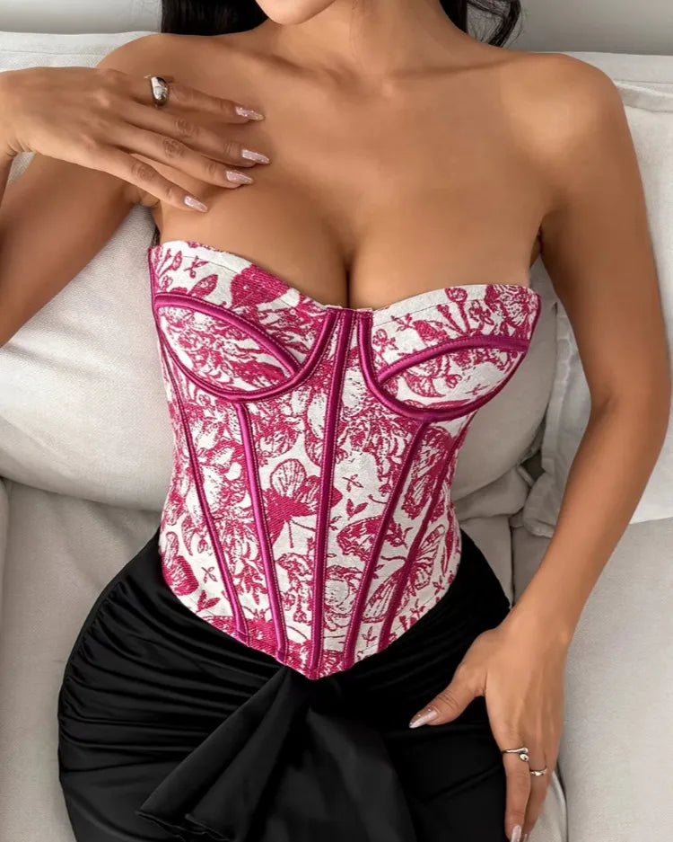 Floral Jacquard Corset Top - Voldara