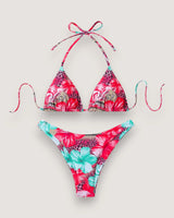 Floral Lace-Up Bikini Set - Voldara