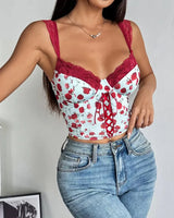 Floral Lace-Up Bustier Top - Voldara