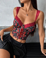 Floral Lace-Up Bustier Top - Voldara