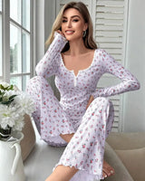 Floral Lettuce-Trim Pyjama Set - Voldara