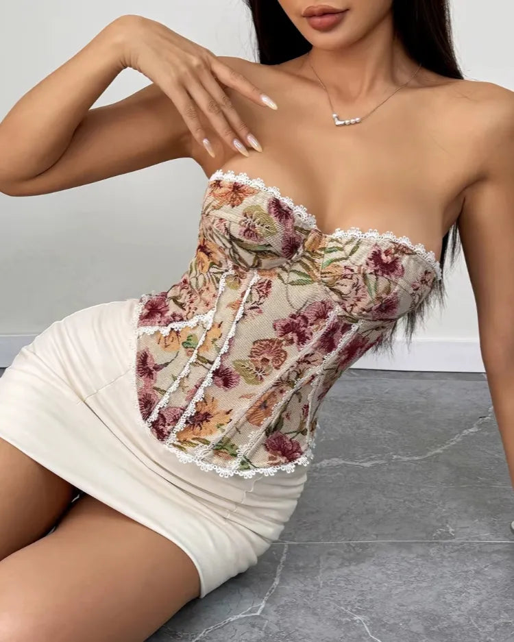 Floral Off-Shoulder Bustier - Voldara