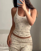 Floral Ribbed Lounge Set - Voldara