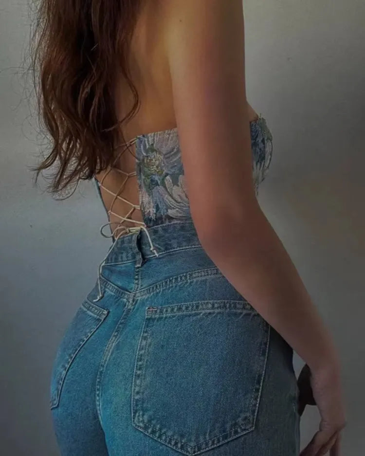 Floral Strapless Bustier Top - Voldara