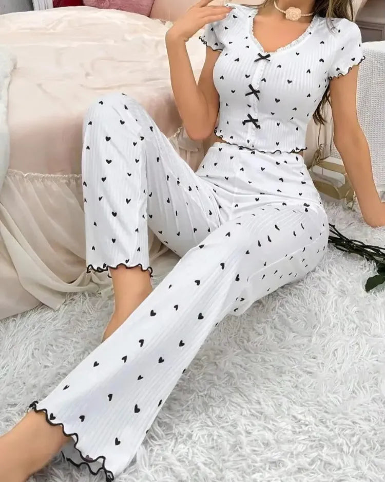 Heart Print Pyjama Set - Voldara