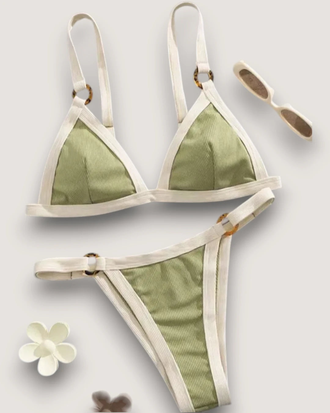 High-Cut Ribbed Ring Bikini Set - Voldara