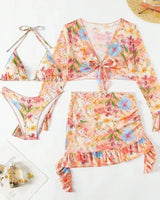 High-Waist Long-Sleeve 4 Pieces Bikini Set - Voldara
