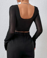 Long Sleeve Mesh Corset Top - Voldara