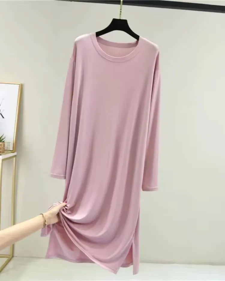 Modal Cotton Long-Sleeve Nightdress - Voldara