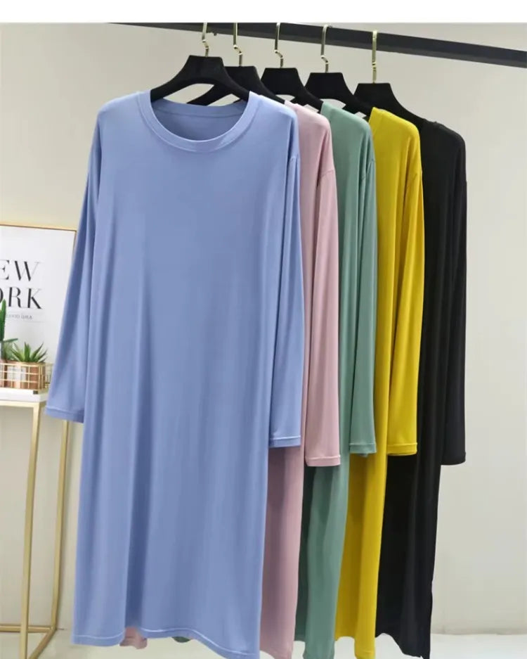Modal Cotton Long-Sleeve Nightdress - Voldara