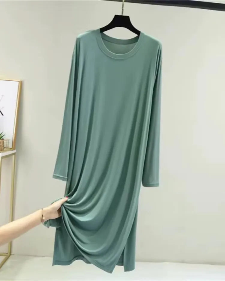 Modal Cotton Long-Sleeve Nightdress - Voldara