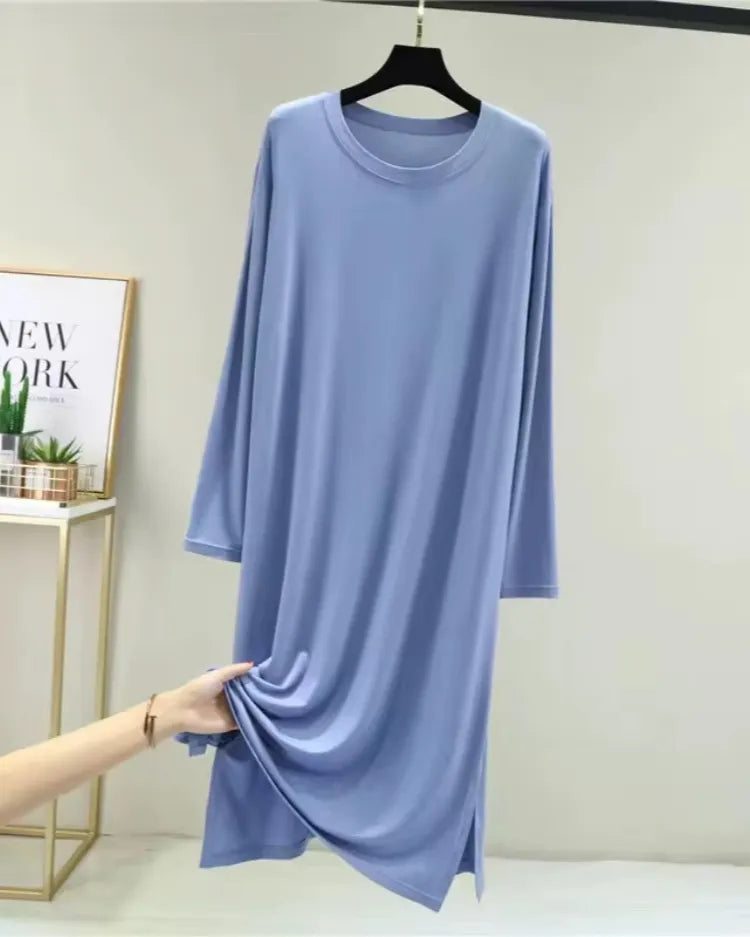 Modal Cotton Long-Sleeve Nightdress - Voldara