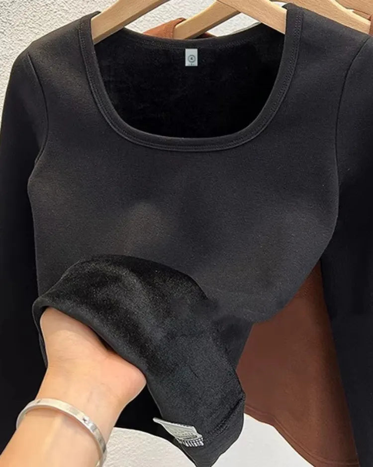 Plush Fleece Square Neck Top - Voldara