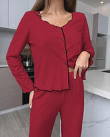 Ribbed Cardigan Pyjama Set - Voldara