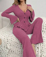 Ribbed Knit Pyjama Set - Voldara