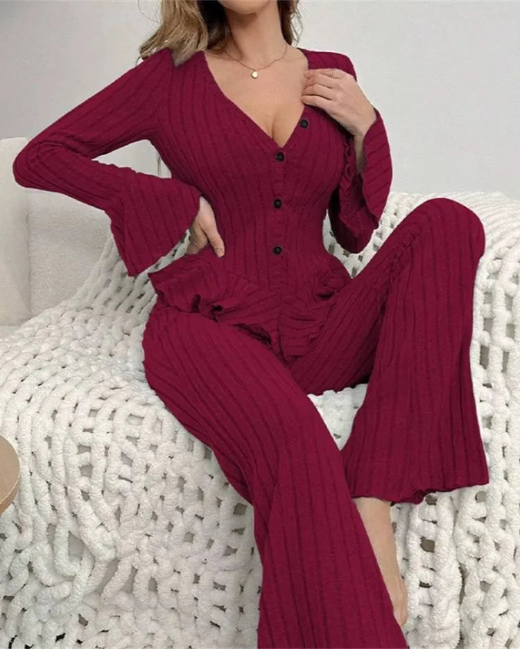 Ribbed Knit Pyjama Set - Voldara