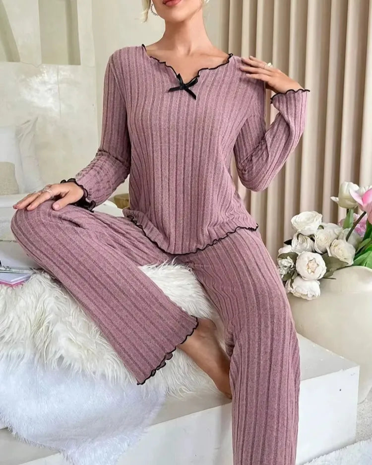 Ribbed Long-Sleeved Pyjama Set - Voldara