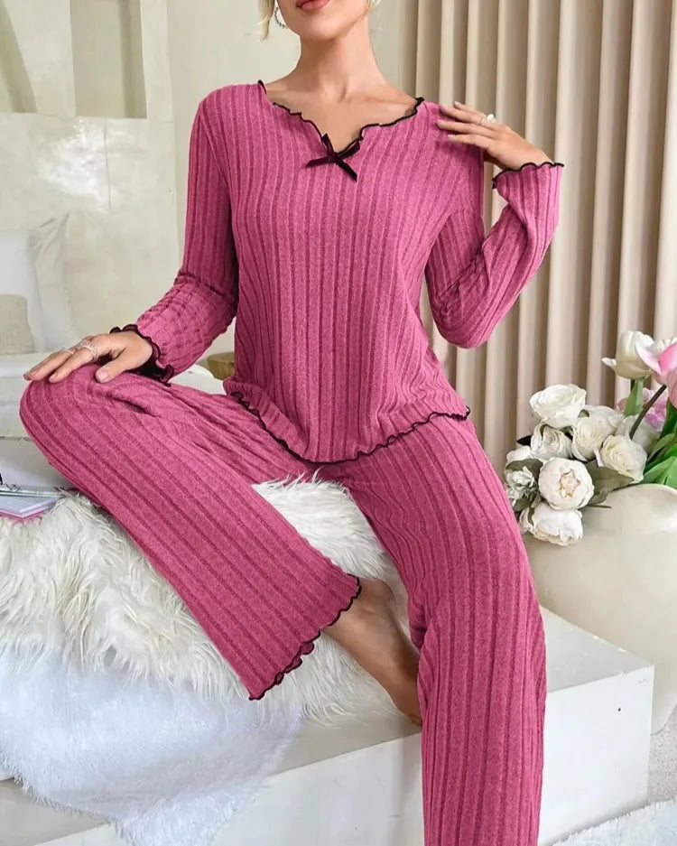 Ribbed Long-Sleeved Pyjama Set - Voldara