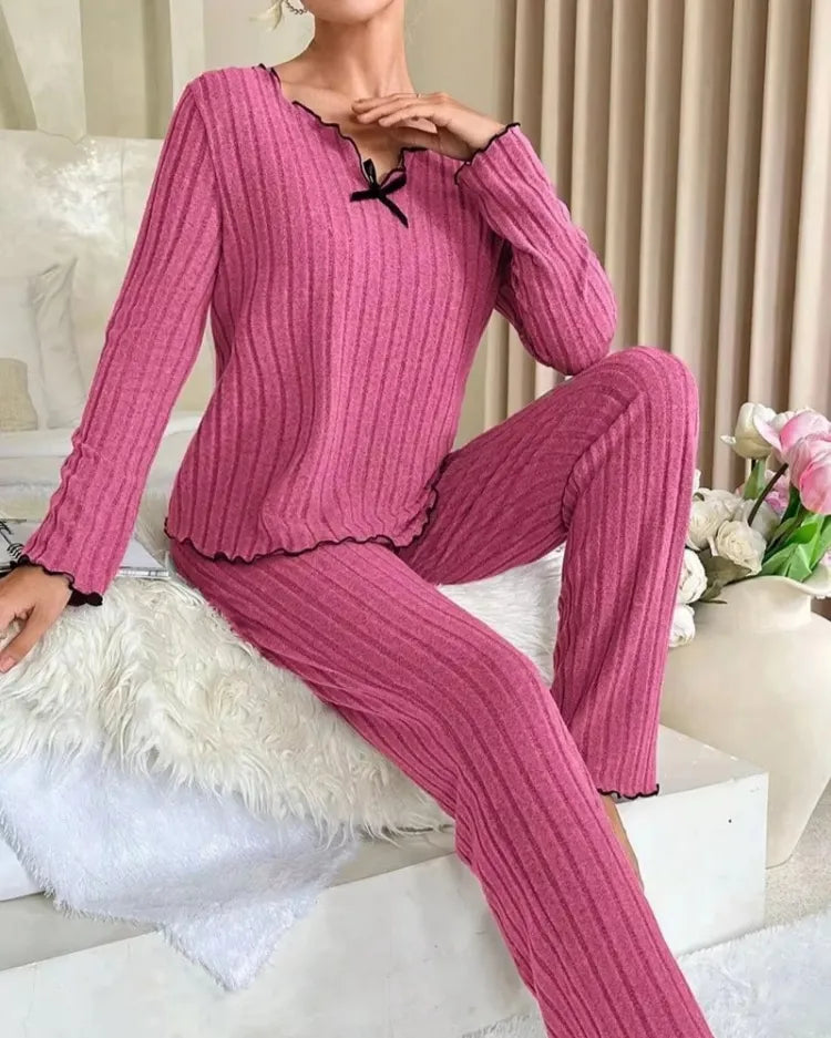Ribbed Long-Sleeved Pyjama Set - Voldara