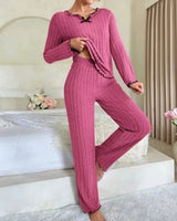 Ribbed Long-Sleeved Pyjama Set - Voldara