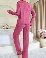 Ribbed Long-Sleeved Pyjama Set - Voldara